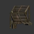 Outdoor Wooden Building Structure With Sloped Rooftop And Detailed Frame Construction
