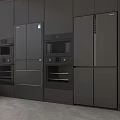 Modern Black Kitchen Interior With Built in Refrigerator Freezer And Cabinets 3d model