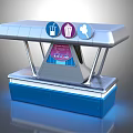 Cartoon Scene Blue And Silver Kiosk Featuring Drink Popcorn Ice Cream Icons And Exclusive Sign