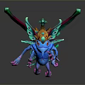 Colorful Fantasy Animal with Blue Body Vibrant Wings Yellow Decorations and Pink Claws