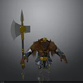 Furry Mythical Warrior Character With Gold Blue Armor And Large Battle Axe
