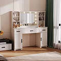 Modern White Dressing Table With Lighted Mirror Drawers Cabinets And Cosmetics 3d model