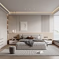 Modern Bedroom Interior Design With Large Bed Artwork Nightstands Table Lamps Rug And Window