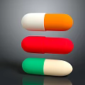 Stacked Medical Capsules in Orange White Red and Green Colors for Pharmaceutical Applications