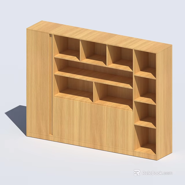 Modern Wooden Bookshelf With Simple Design And Multiple Storage Shelves 3d model 