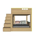 Wooden Bunk Bed with Ladder Stairs Storage Drawers Upper Window and Lower Bed Pillows