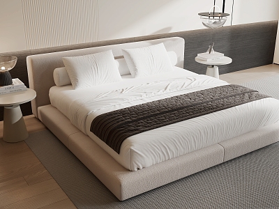 Minimalist Double Bed Fabric Double Bedding Bed Pillow 3d model