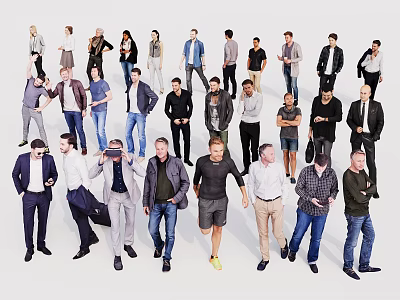 Diverse Group of People Standing With Various Poses And Different Clothing Styles 3d model