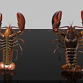 Two Vibrant Lobsters With Red Orange Claws And Detailed Shell On Black Background
