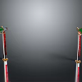 Golden Scepters With Red Decor Green Gemstones On Black Smooth Surface Reflection Gray Gradient Background