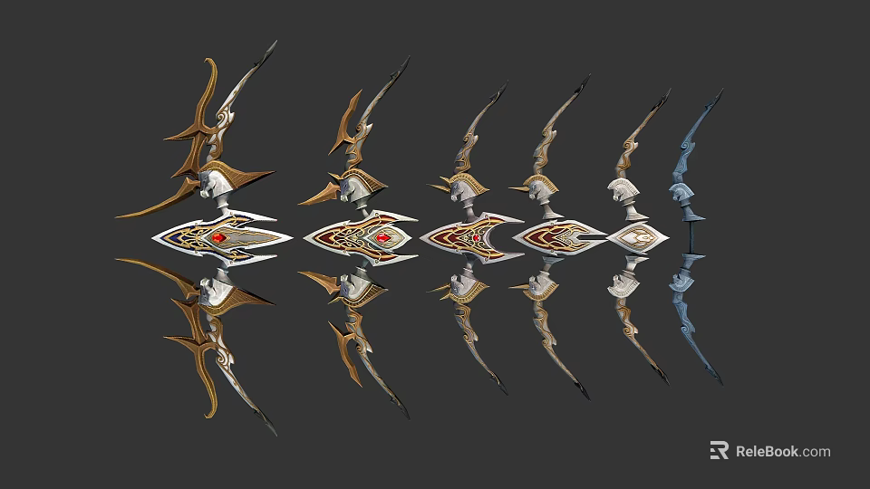 Ornate Fantasy Bows Collection With Diverse Designs And Color Accents 3d model 