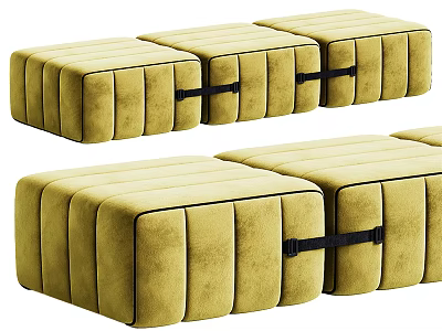 Yellow Velvet Modular Sofa Combination With Stitched Details And Black Straps 3d model