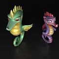 Two Vibrant Green And Purple Seahorses As Aquatic Animal Decorative Figures