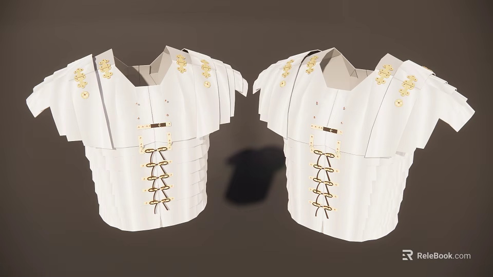 Elegant White Wall Decor With Gold Accents Symmetric Pleated And Lace Up Design 3d model 