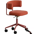 Modern Office Desk and Chair Set with Red Upholstered Chair Wheeled Base and Metal Frame