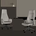 Modern Office Chair with Light Beige Leather Upholstery High Backrest and Swivel Wheels for Workspace