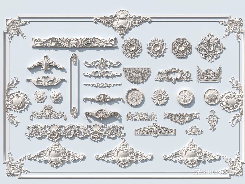 Intricate Decorative Carvings with Various Ornamental Design Elements for Home Decor 3d model 