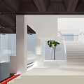 Modern Theater Interior With Large Screen Black Floor And Red Carpet Areas