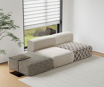 Fabric Sofa Module Sofa Combination Sofa In-line Sofa Three-seat Sofa 3d model