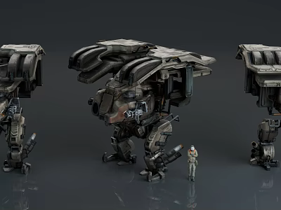Game and Movie Mecha Characters Three Large Mechanical Structures with Human Figure Size Comparison 3d model