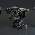 Game and Movie Mecha Characters Three Large Mechanical Structures with Human Figure Size Comparison
