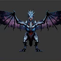Blue And Purple Mechanical Dragon With Metallic Wings In Standing Pose