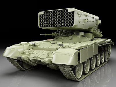 Armored Military Tank With Multiple Rocket Launcher And Heavy Metal Tracks 3d model