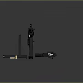 Modern Black Assault Rifle With Tripod Stand And Ammunition Bullets
