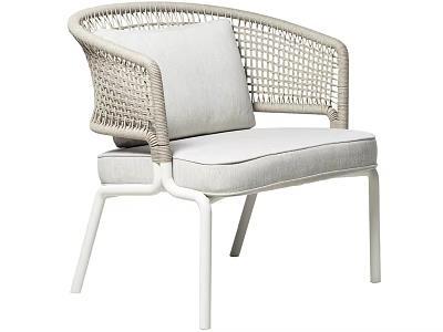 Modern Minimalist Woven Accent Chair with Light Colored Cushion and Metal Legs 3d model