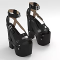 Black Platform High Heels with Straps and Buckles Fashionable Design for Women