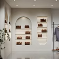 Modern Retail Store Background Wall With Bag Displays Lighting And Logo
