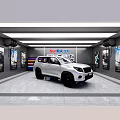SunRise 4S Showroom Featuring White SUV On Display With Bright Lights And Surrounding Posters