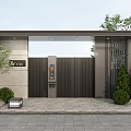 Modern Elegant Building Exterior Wall With Metal Gate And Stone Finish