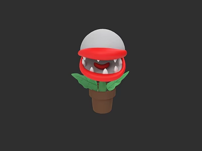 Cartoon Game Movie Character With White Top Red Mouth Sharp Teeth Green Leaves And Pot 3d model