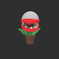 Cartoon Game Movie Character With White Top Red Mouth Sharp Teeth Green Leaves And Pot