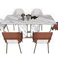 Modern Dining Table Set With Marble Top And Six Red Upholstered Chairs 3d model