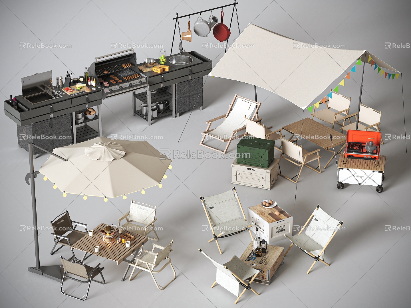 Modern Outdoor Table and Chair Camping Table and Chair Outdoor Leisure Table and Chair Sunshade Outdoor Table and Chair Outdoor Barbecue Grill Barbecue Machine 3d model