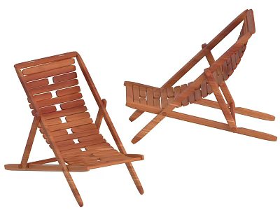 Wooden Folding Outdoor Lounge Chairs with Slatted Seats and Backrests 3d model