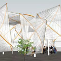 Modern Geometric Pergola With Transparent Canopy Wooden Frames And Green Plant