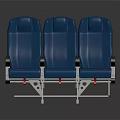 Three Blue Upholstered Furniture Seats With Side By Side Armrests And Metal Frames