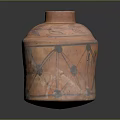 Hand Carved Clay Pottery Jar Sculpture With Red Black Colors And Geometric Patterns