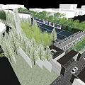 Lush Garden Landscape Design With Green Trees And Curved Pathways Around Buildings