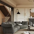 Warm Vintage French Living Room Interior With Velvet Sofas Marble Coffee Table And Classic Fireplace