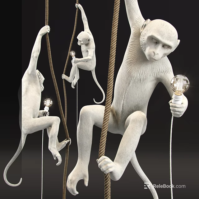 Unique Shaped Monkey Design Pendant Light With Ropes And Bulbs For Interior Decor 3d model 