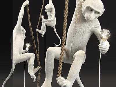 Unique Shaped Monkey Design Pendant Light With Ropes And Bulbs For Interior Decor 3d model
