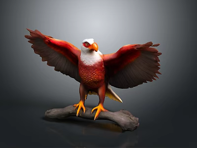 Flying Animal Eagle Spreading Wings Perched On Branch Red Brown Feathers White Head Yellow Talons 3d model