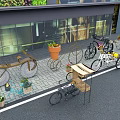 Creative Garden Decor With Bicycle Planters And Potted Plants On Stone Paved Outdoor Area