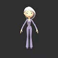 Cute Cartoon Doll With White Long Hair And Purple Flared Pants Outfit