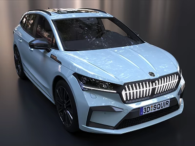 Light Blue Skoda SUV Featuring Modern Grille Black Wheels and Roof Rails 3d model