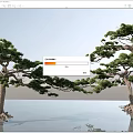 Lush Pine Trees With Curved Branches Against Blue Sky And Reflections On Water Surface